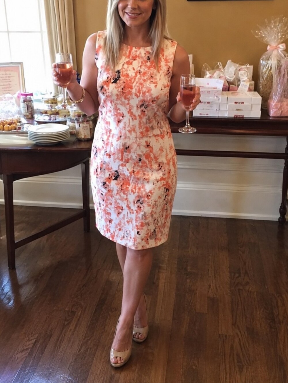 Ivanka Trump Sleeveless Shift Dress in Watercolor Pink